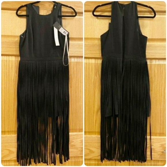 Halston Heritage Fringed Crepe Mini Dress - Picture 2 of 11